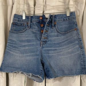 Madewell High Rise Distressed Blue Denim Shorts, Size 26